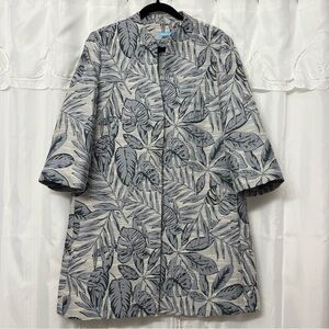J.McLaughlin Jacquard Leaf Print Topper Jacket Gray Cream Textured Coat Large